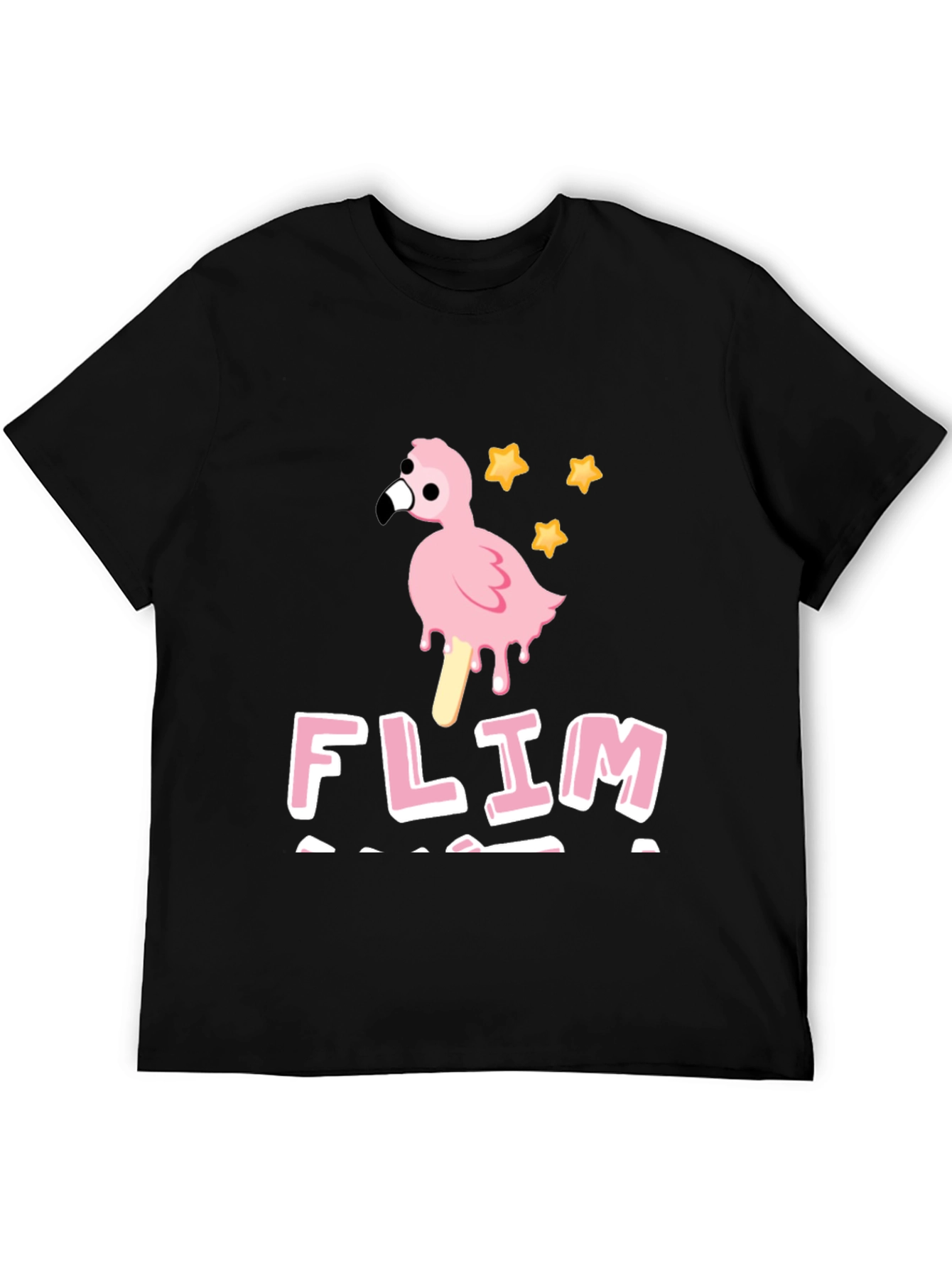 Funny Flamingo Ice Cream Mens Black T-Shirt