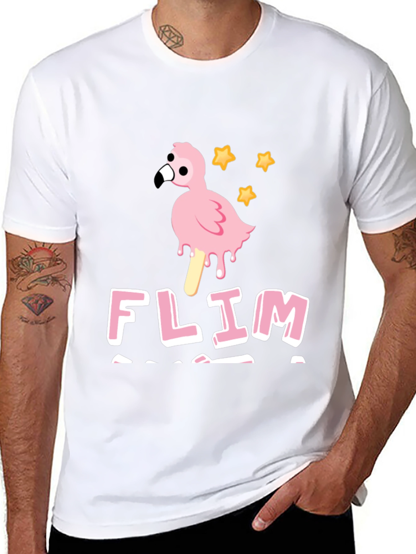Funny Flamingo Ice Cream Mens Black T-Shirt