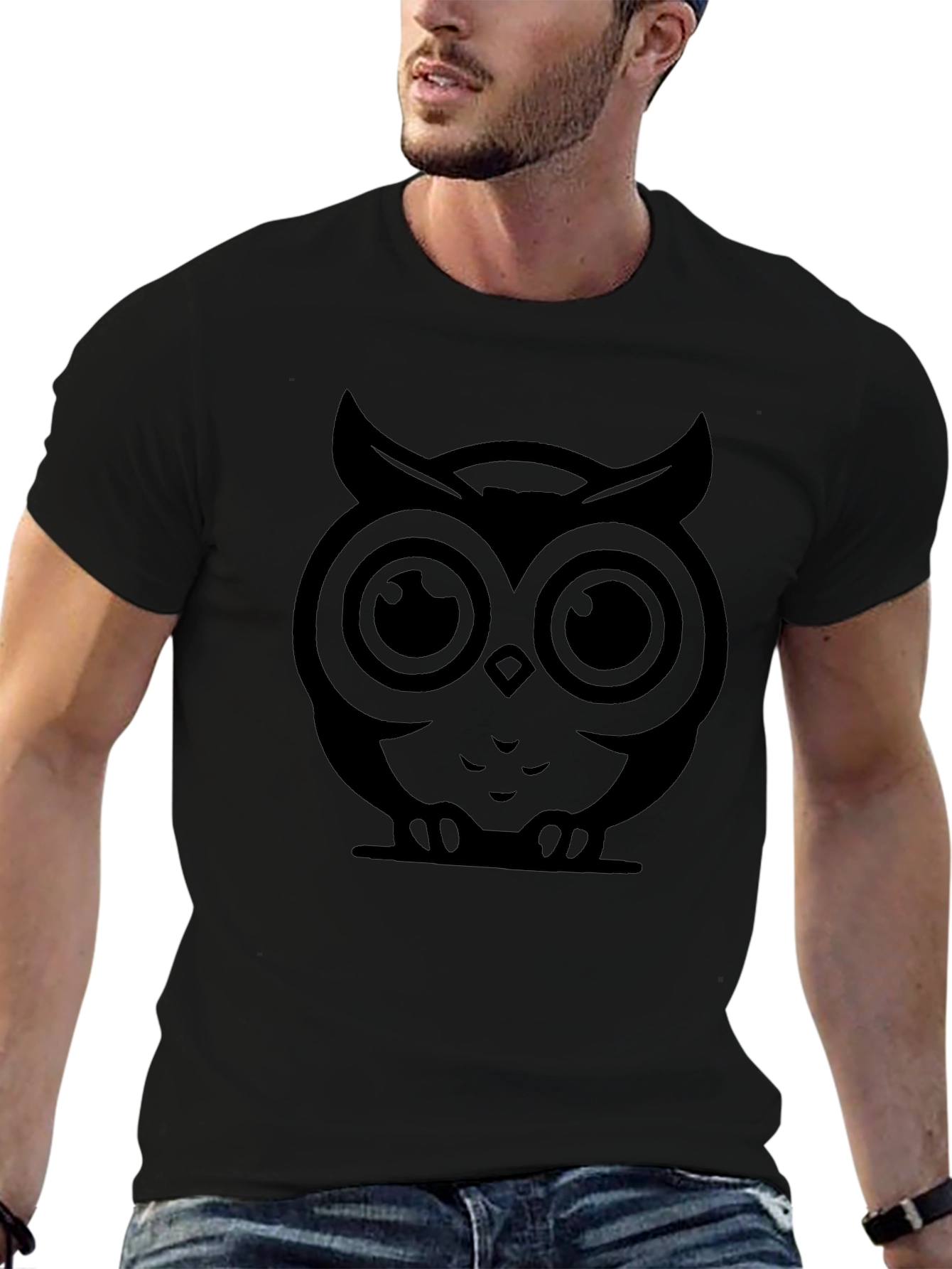 Mens Black Owl Graphic T-Shirt