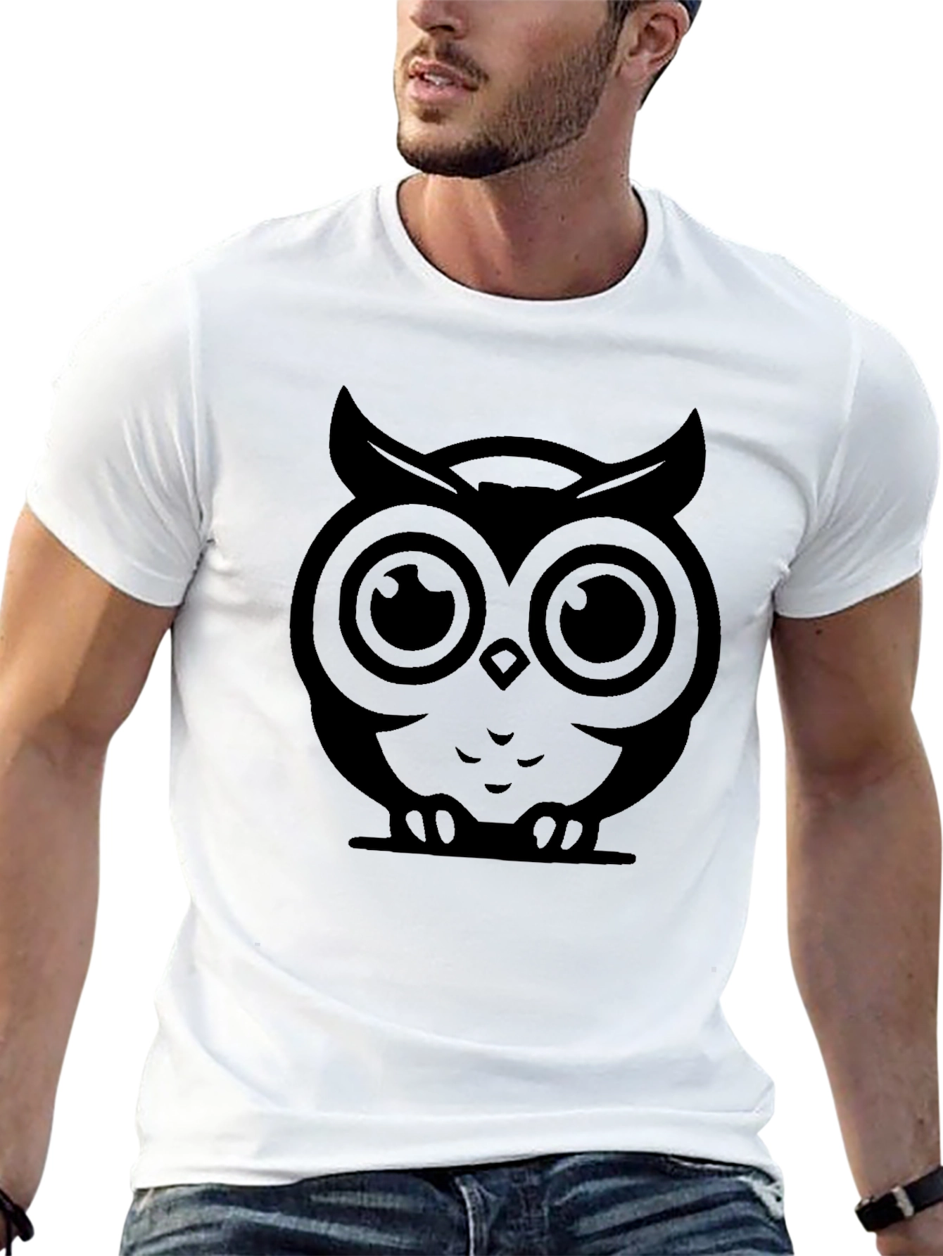 Mens Black Owl Graphic T-Shirt