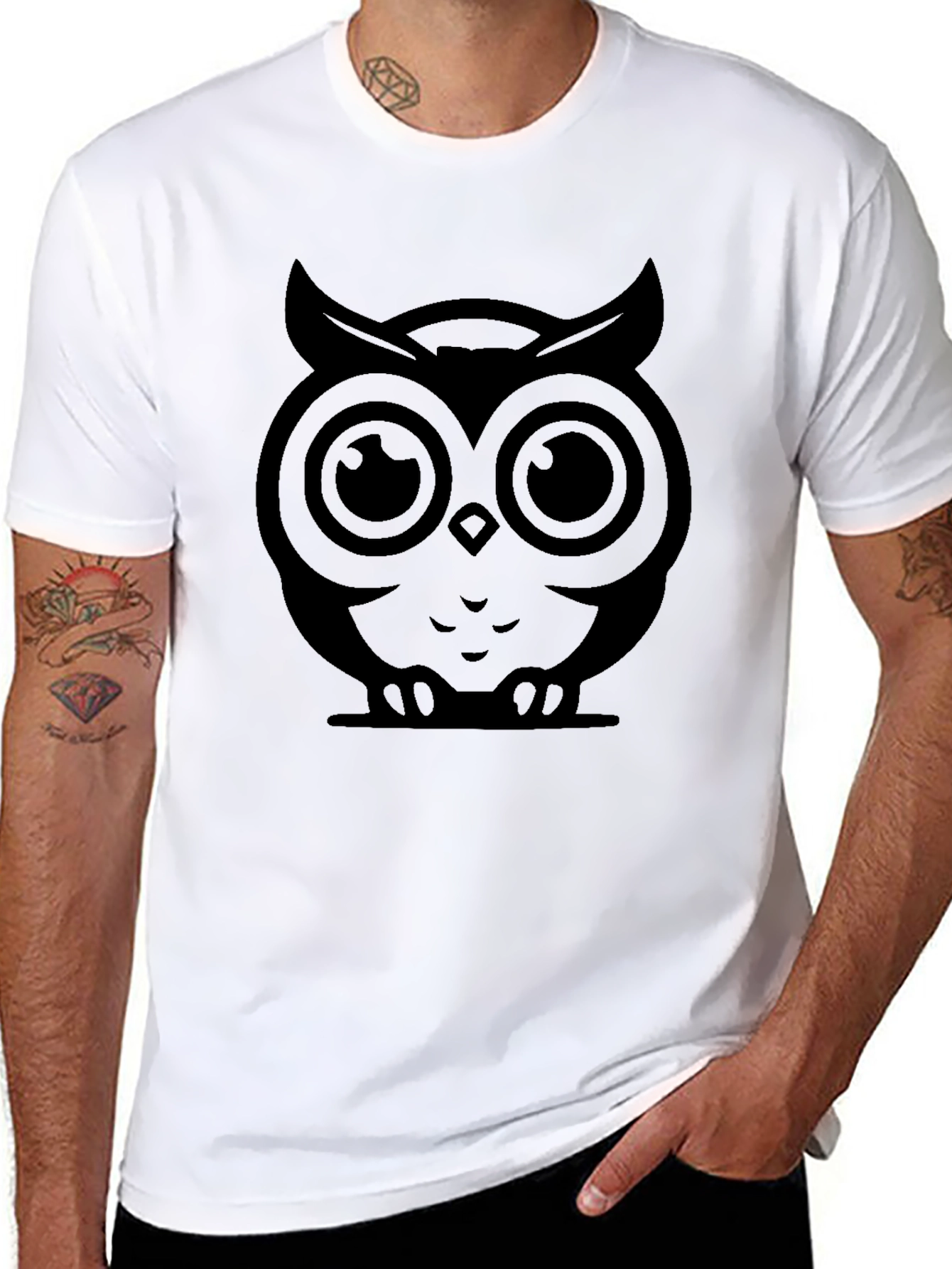 Mens Black Owl Graphic T-Shirt