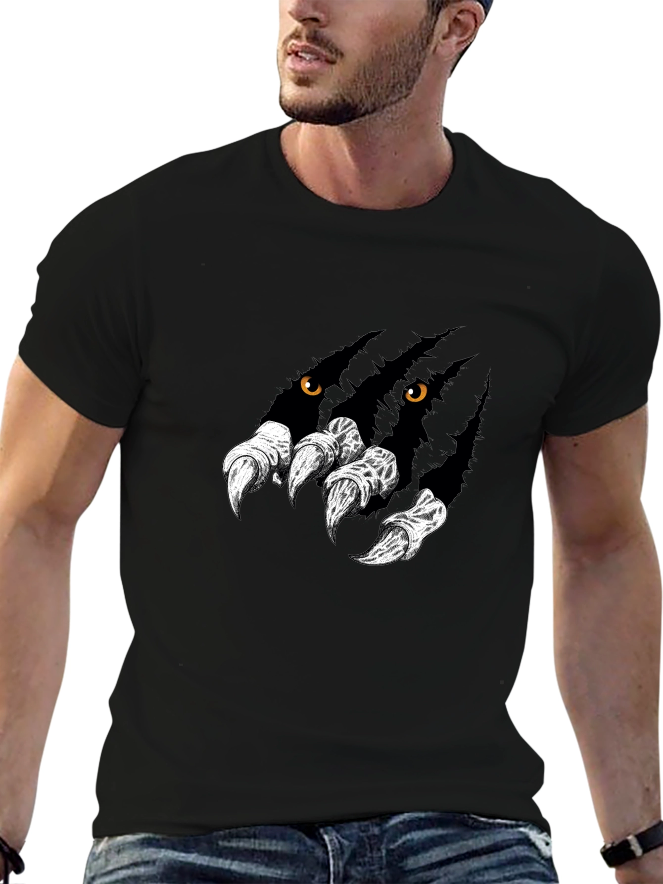 Mens Black Graphic Tee - Wolf Claw Design
