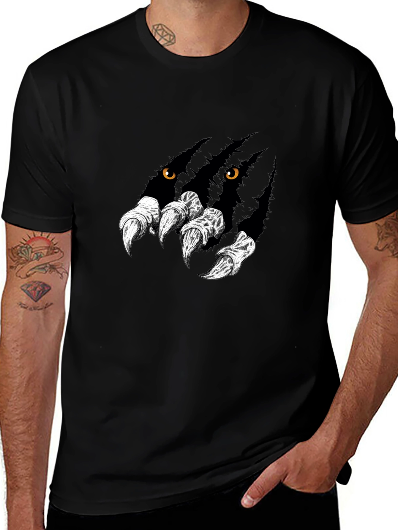 Mens Black Graphic Tee - Wolf Claw Design