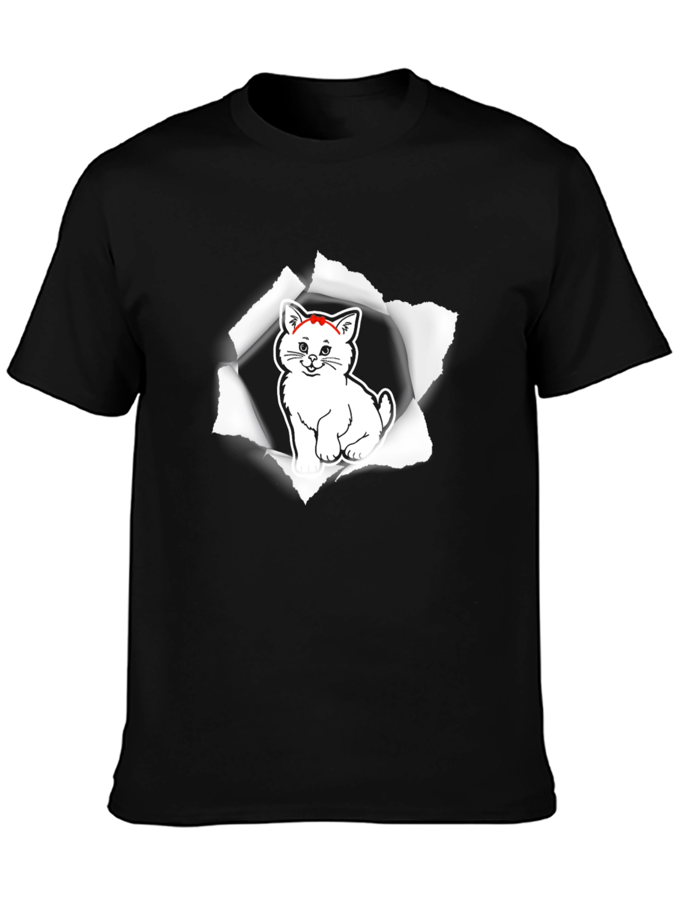 Mens Black T-Shirt with Cat Graphic
