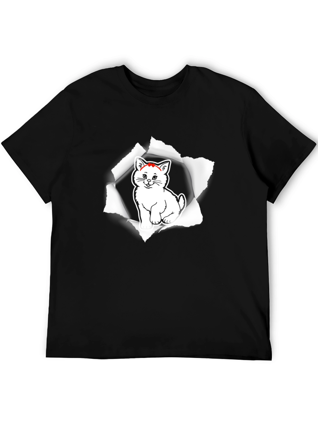 Mens Black T-Shirt with Cat Graphic