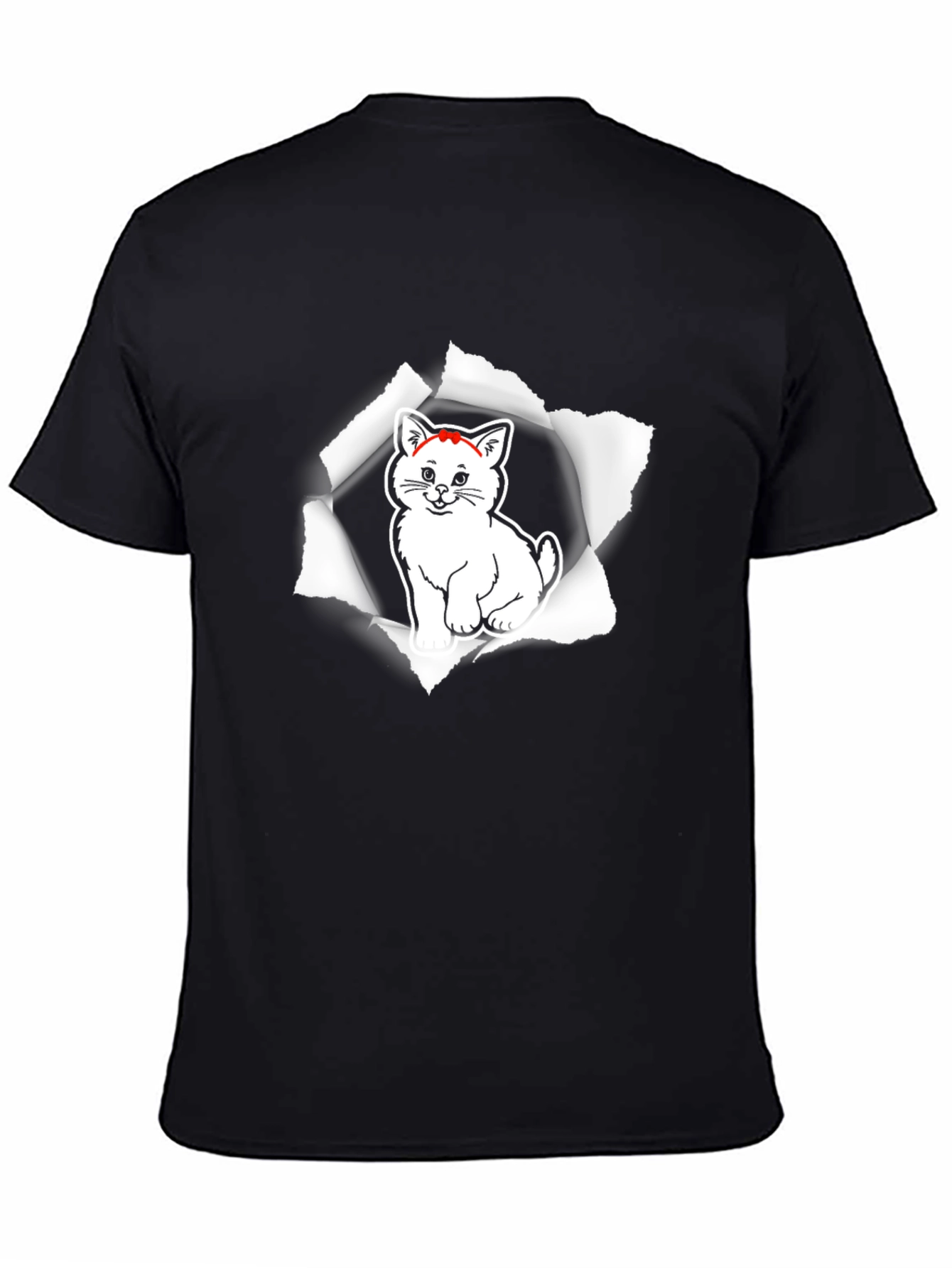 Mens Black T-Shirt with Cat Graphic