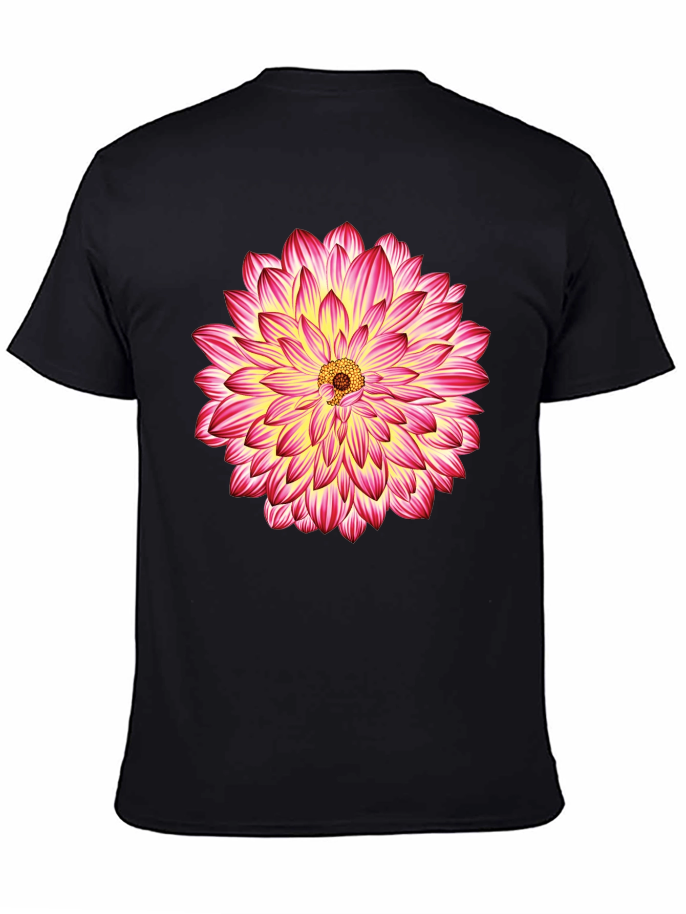 Black T-Shirt with Pink & Yellow Flower Graphic