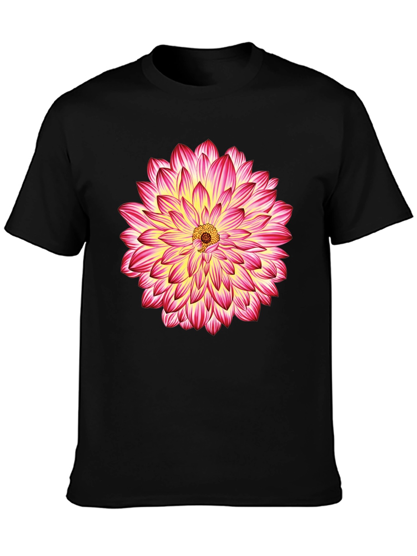 Black T-Shirt with Pink & Yellow Flower Graphic