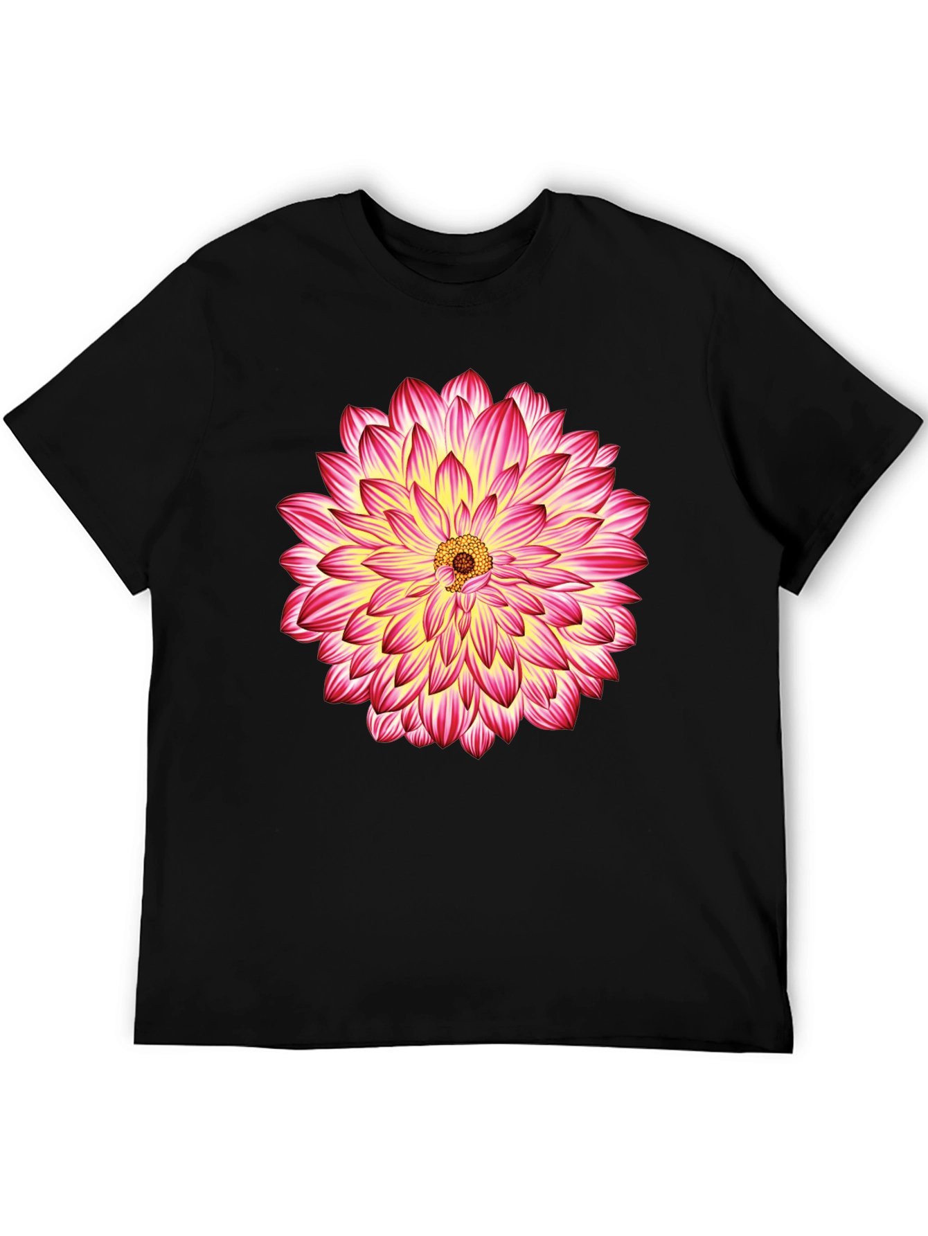Black T-Shirt with Pink & Yellow Flower Graphic