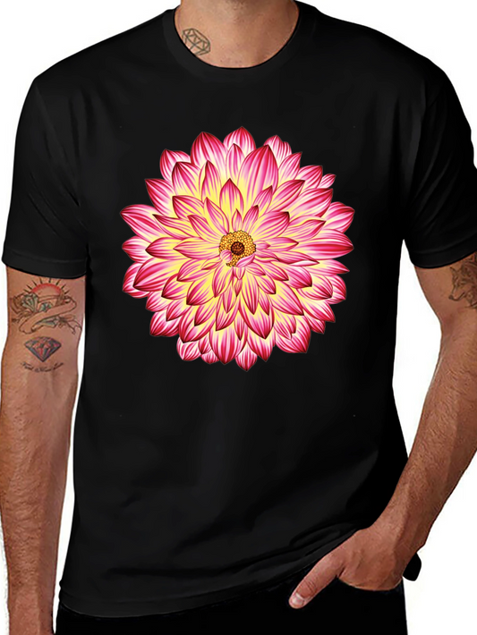 Black T-Shirt with Pink & Yellow Flower Graphic