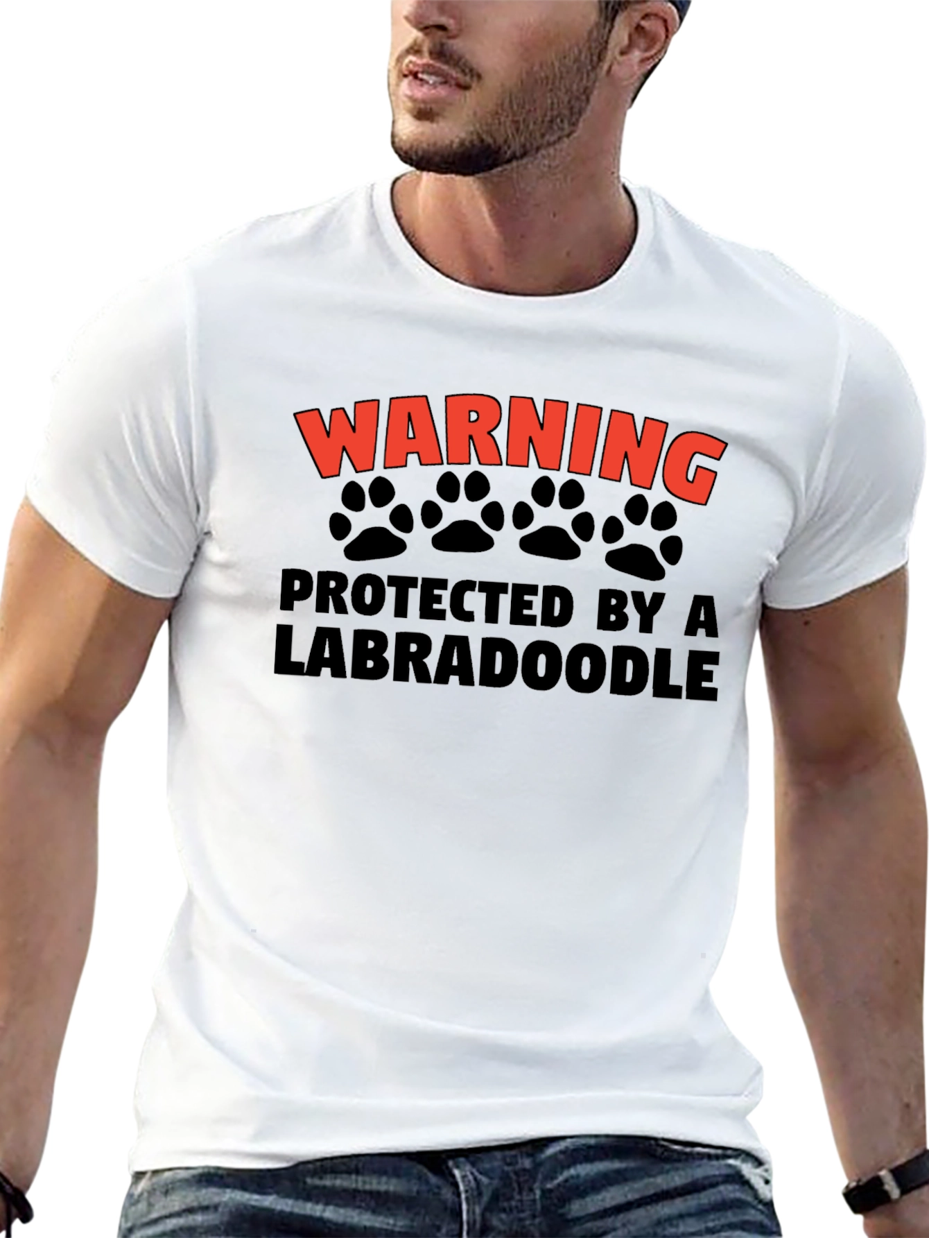 Warning Protected by a Labradoodle Black T-Shirt