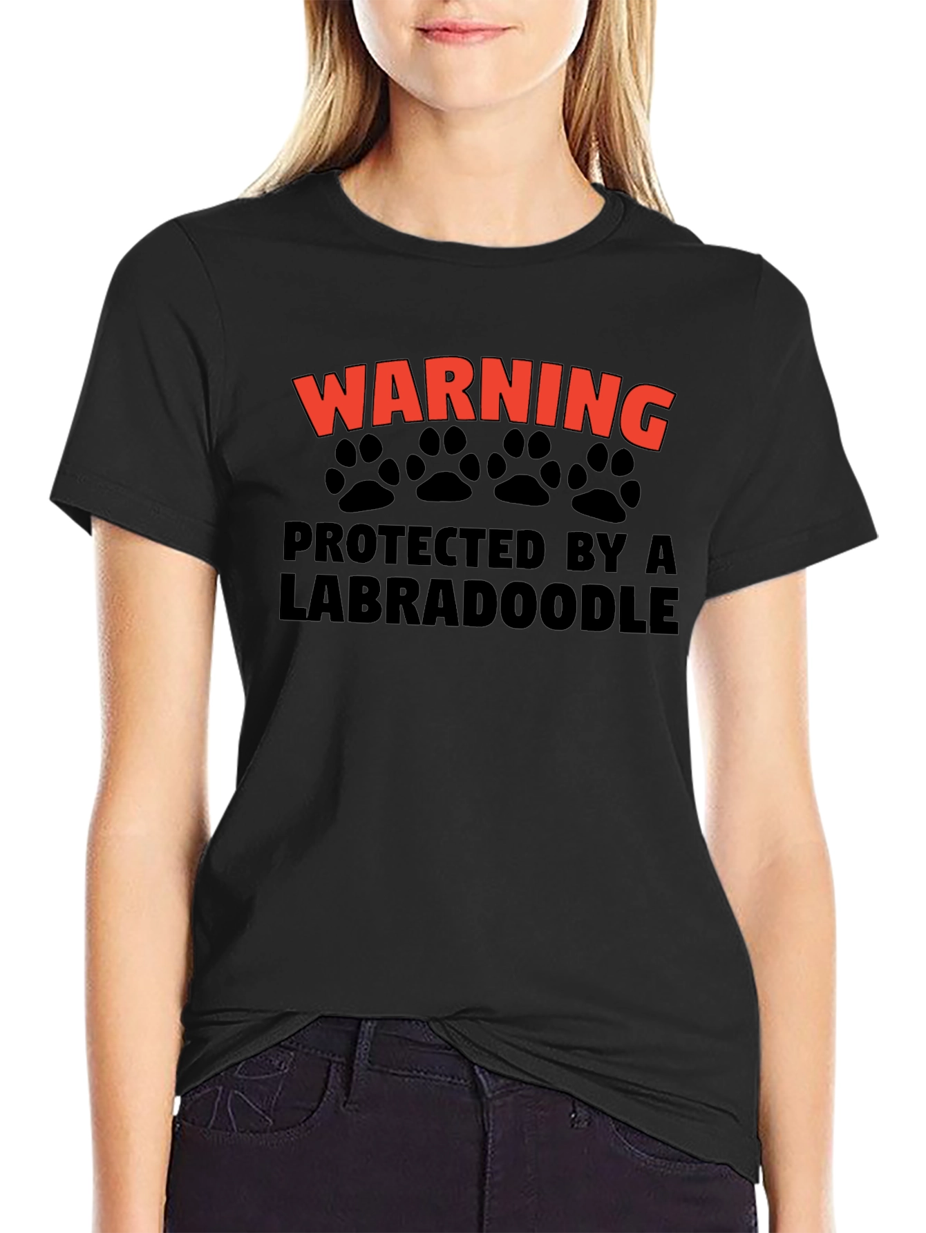 Warning Protected by a Labradoodle Black T-Shirt