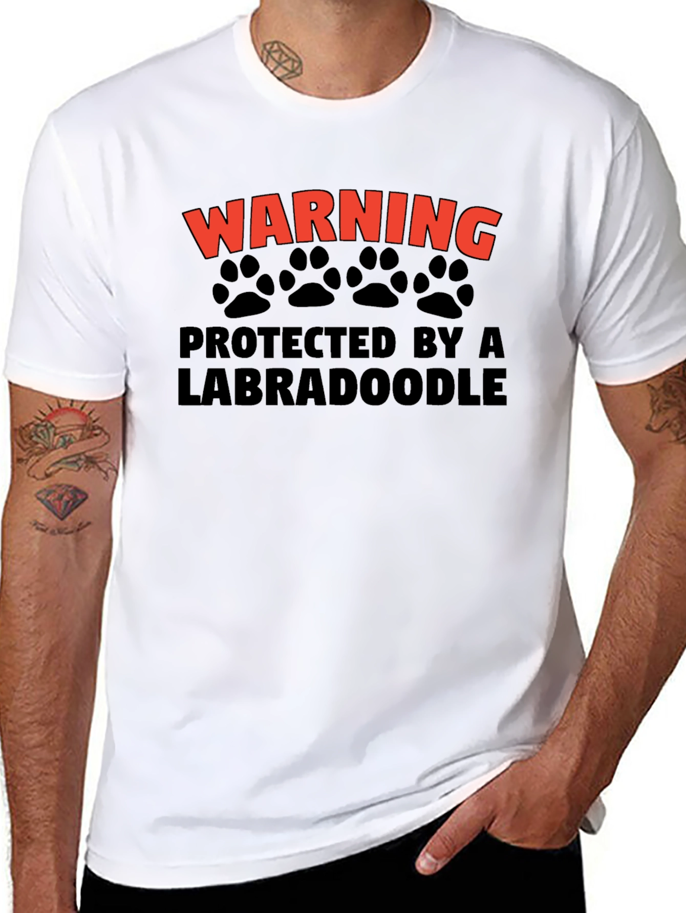 Warning Protected by a Labradoodle Black T-Shirt