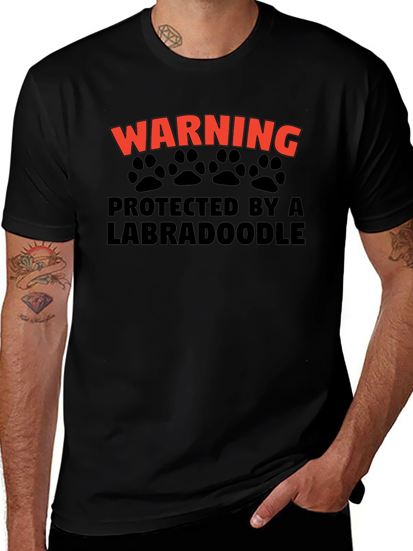 Warning Protected by a Labradoodle Black T-Shirt