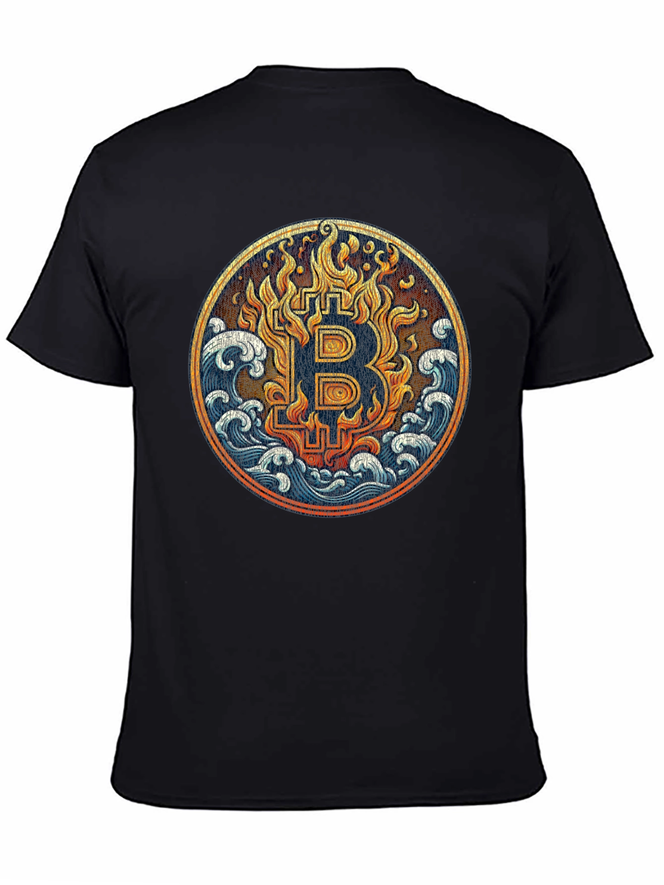 Bitcoin Fire & Waves Graphic Tee - Black