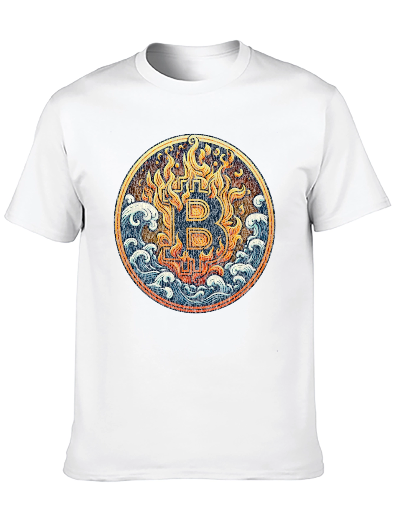 Bitcoin Fire & Waves Graphic Tee - Black