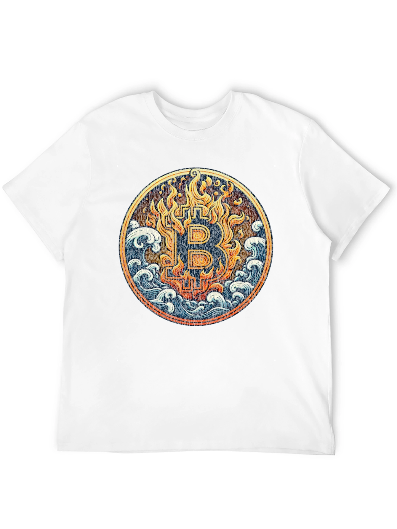 Bitcoin Fire & Waves Graphic Tee - Black
