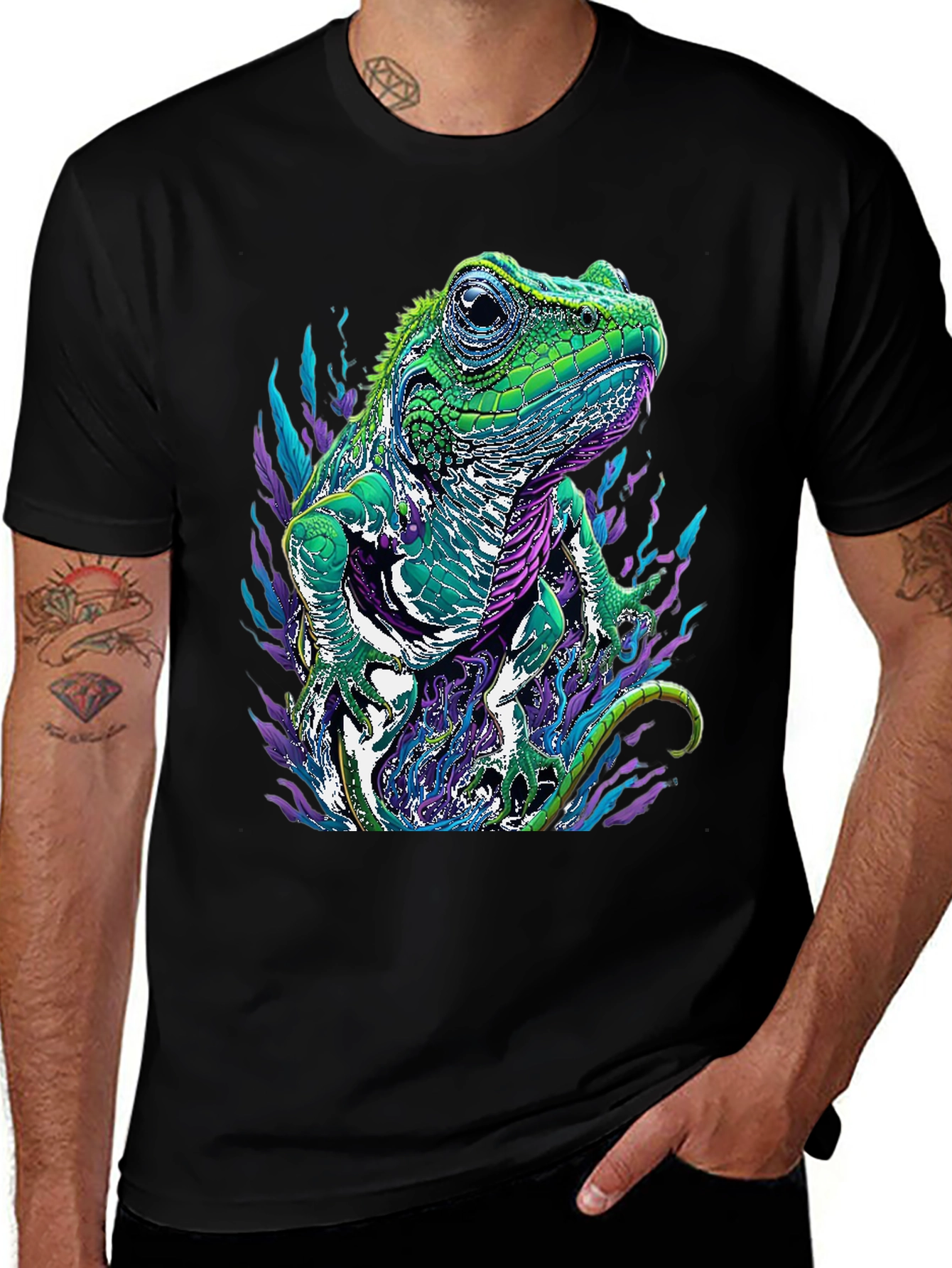 Iguana Graphic Tee - Mens Black Lizard T-Shirt