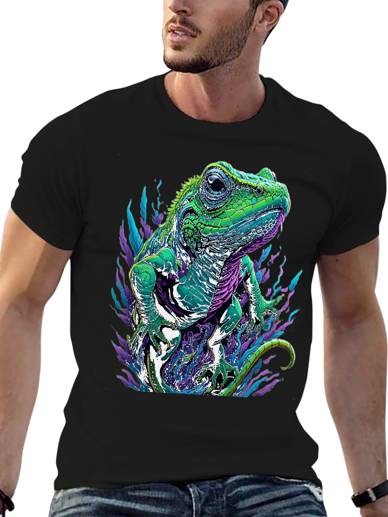 Iguana Graphic Tee - Mens Black Lizard T-Shirt