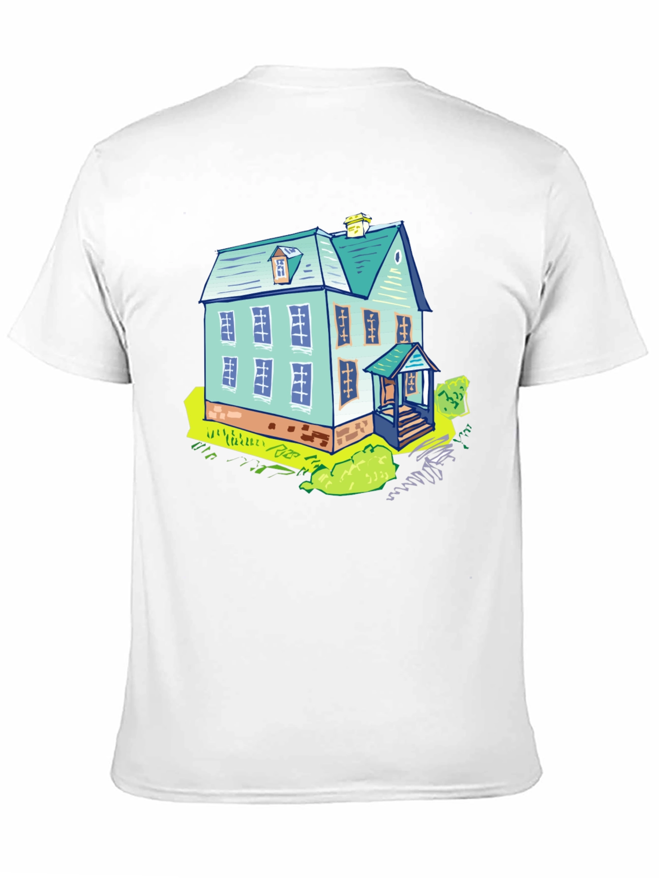 Cartoon House Graphic Tee - Black Cotton T-Shirt