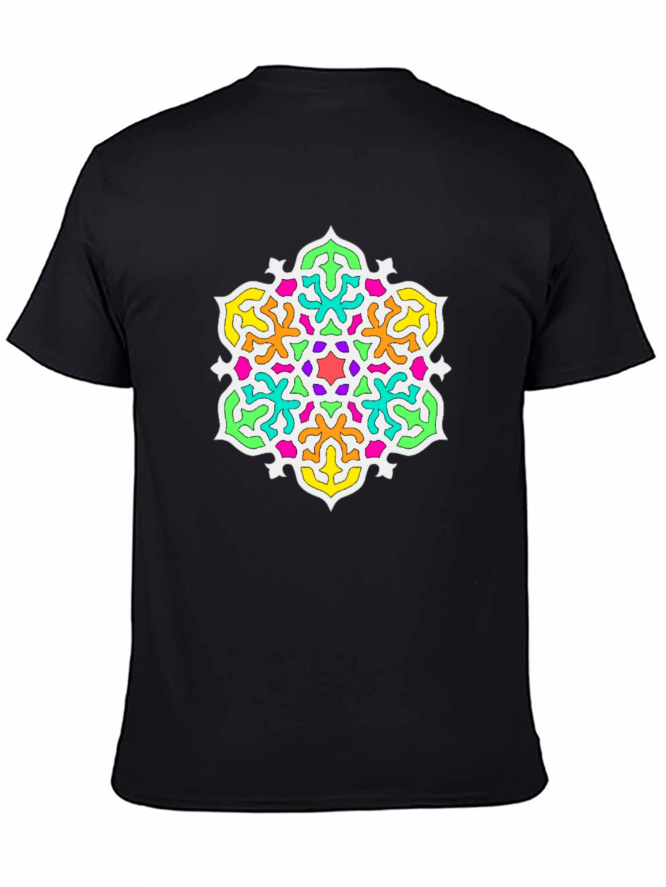 Vibrant Mandala Graphic Print Black T-Shirt