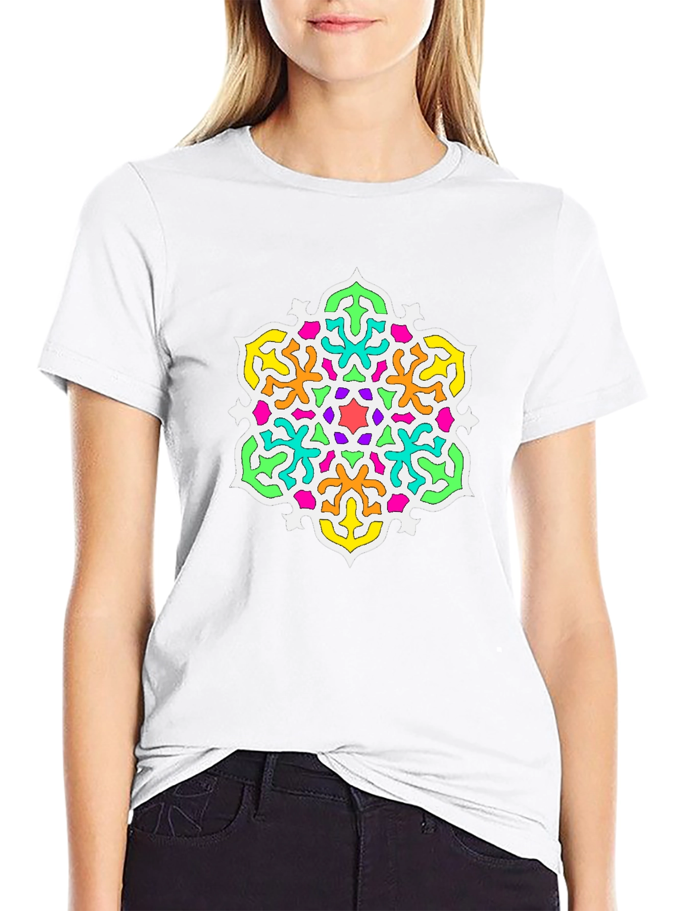 Vibrant Mandala Graphic Print Black T-Shirt