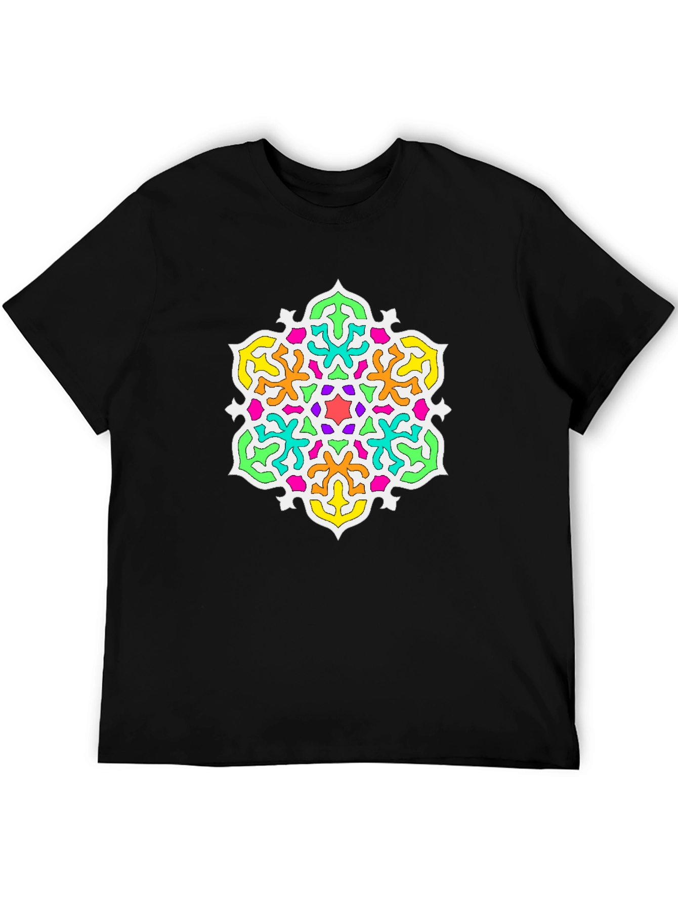 Vibrant Mandala Graphic Print Black T-Shirt