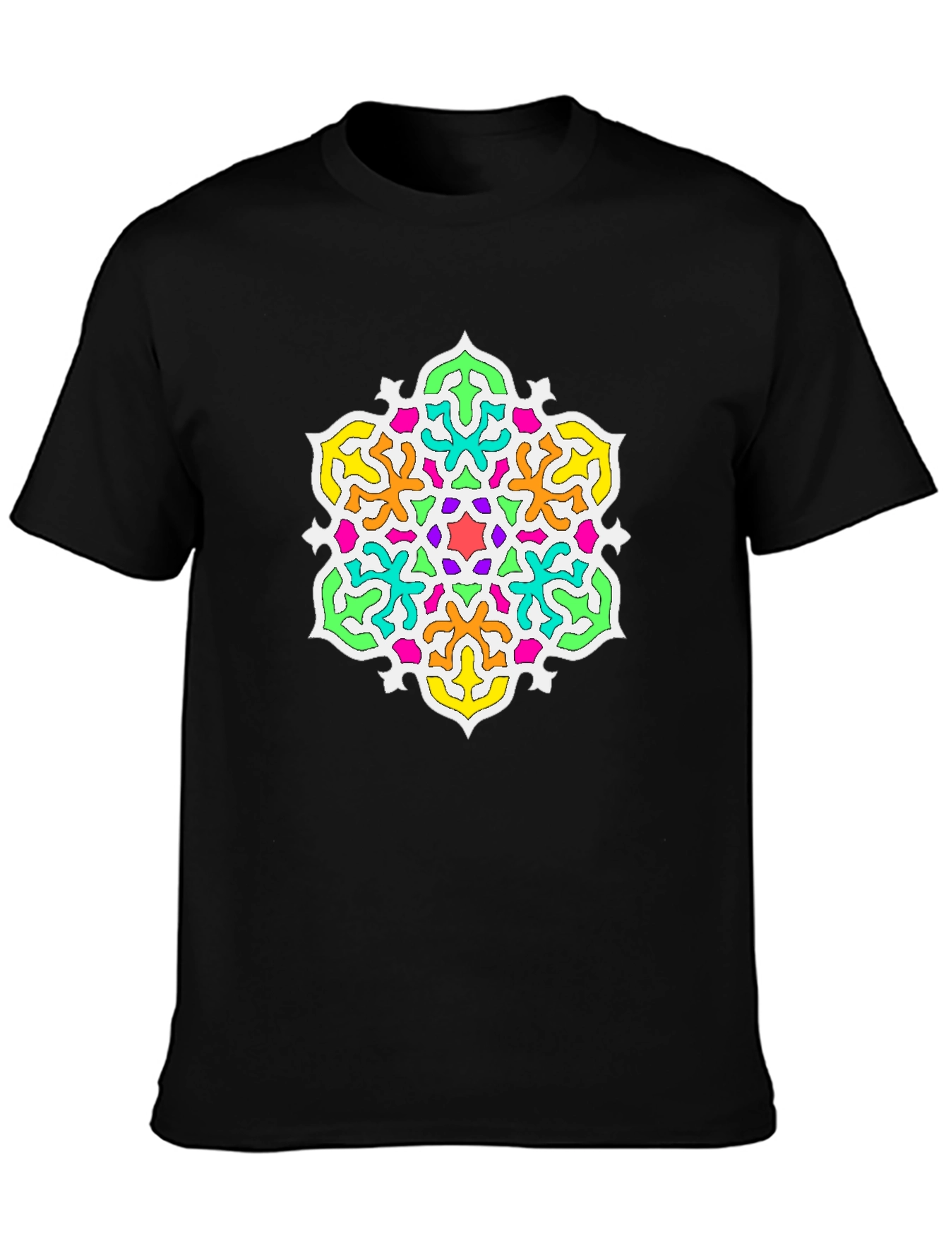 Vibrant Mandala Graphic Print Black T-Shirt