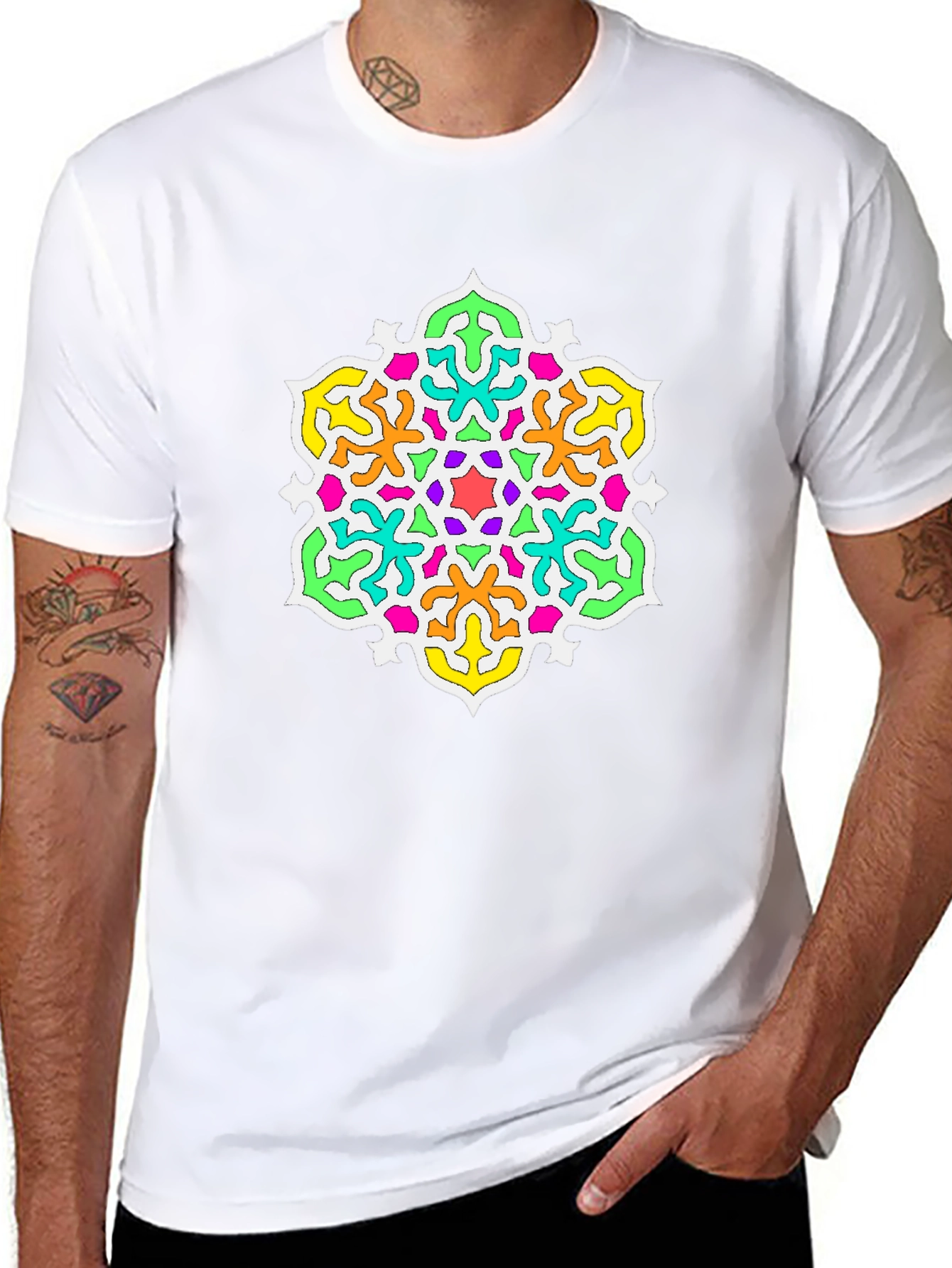 Vibrant Mandala Graphic Print Black T-Shirt