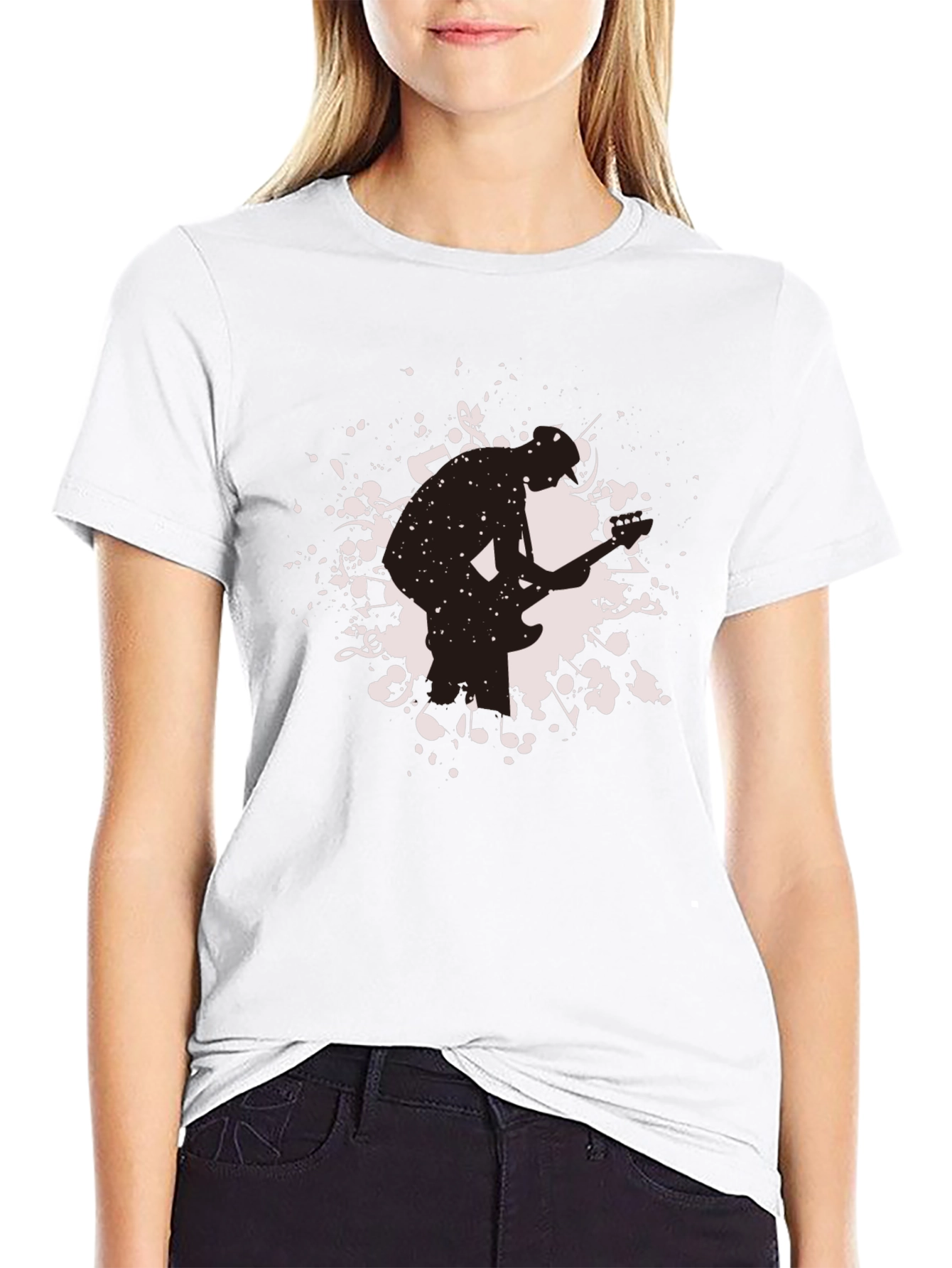 Mens Black Graphic T-Shirt - Guitarist Silhouette
