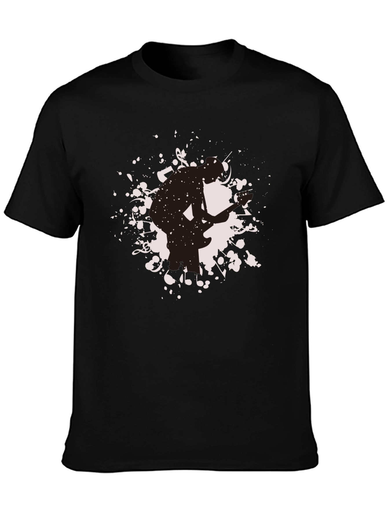 Mens Black Graphic T-Shirt - Guitarist Silhouette