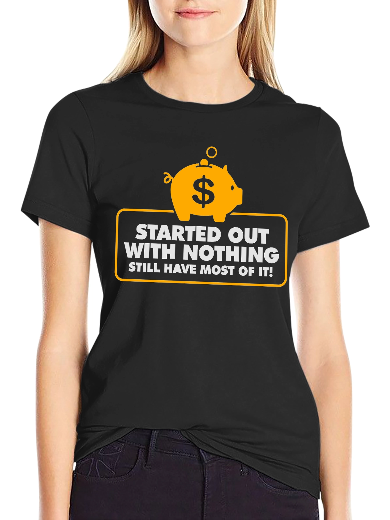 Started With Nothing T-Shirt - Funny Piggy Bank Tee