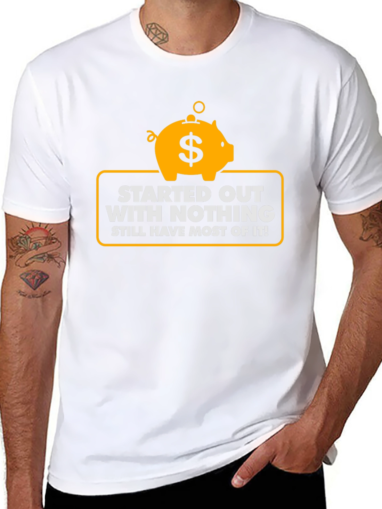 Started With Nothing T-Shirt - Funny Piggy Bank Tee