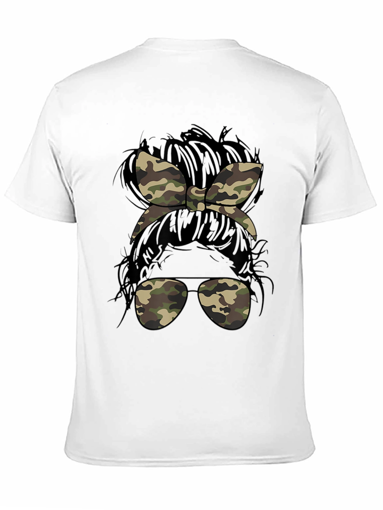 Camo Messy Bun T-Shirt Casual Camouflage Tee