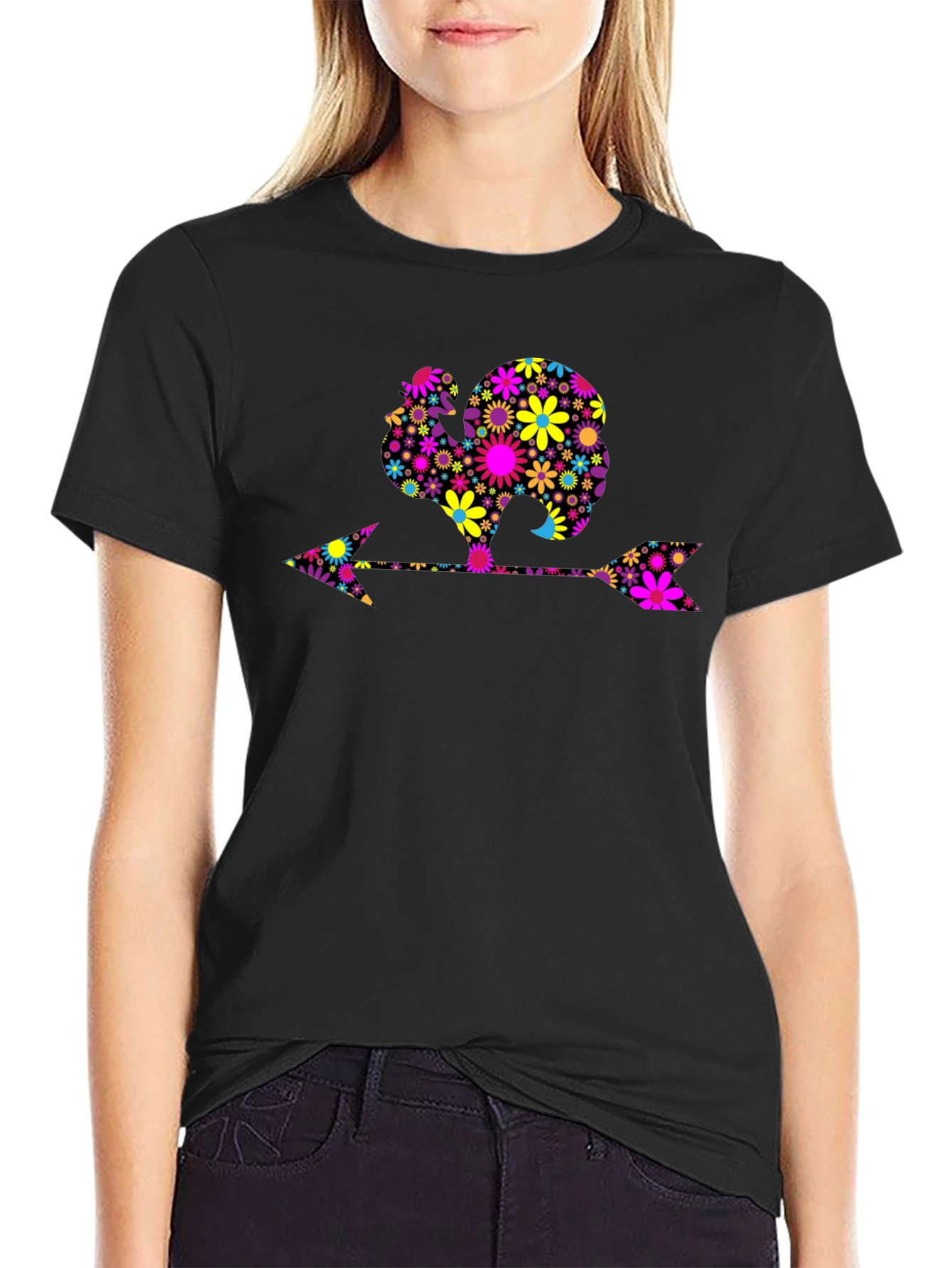 Floral Turkey Arrow Black Graphic Tee