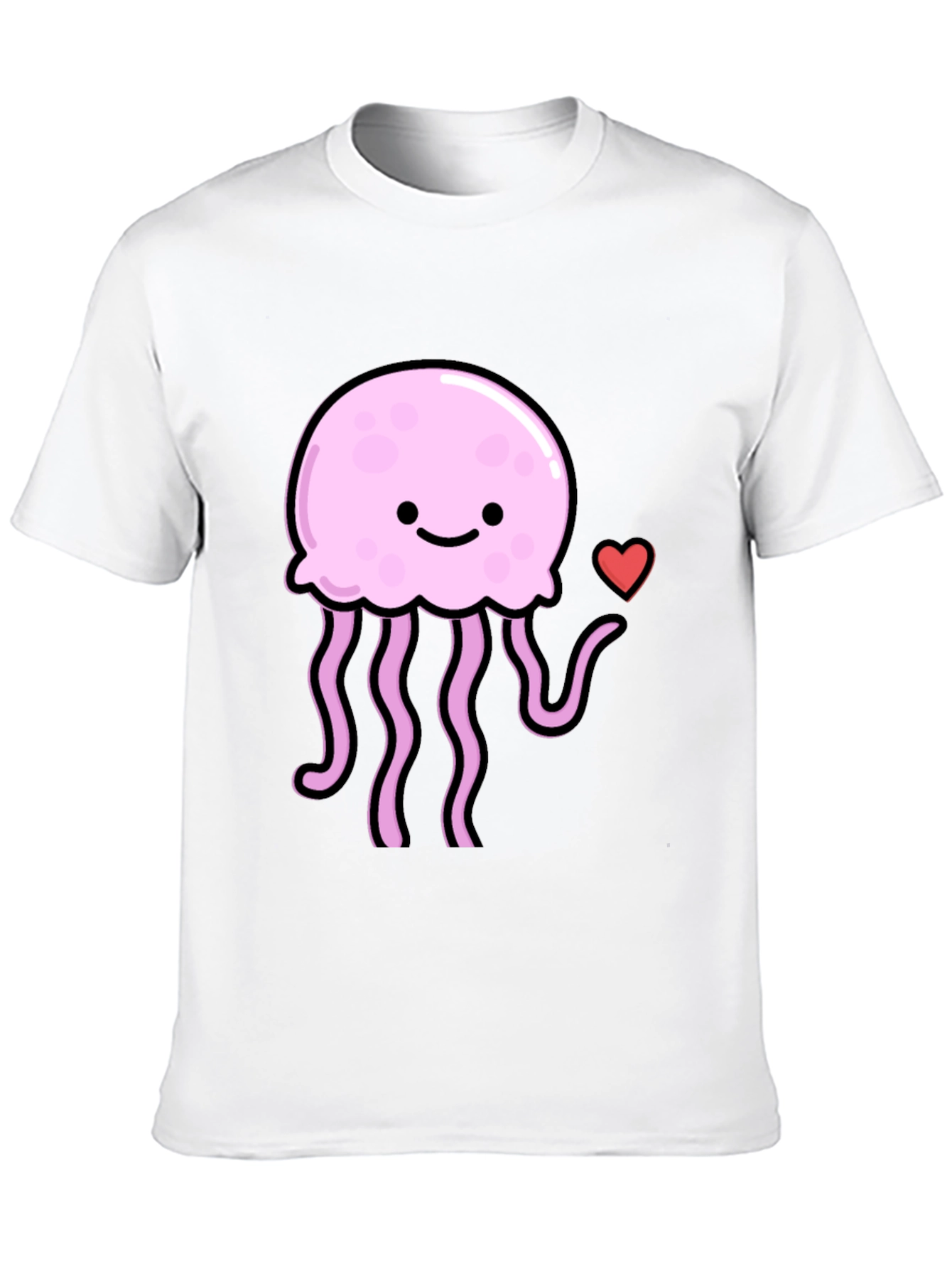 Cute Jellyfish Heart Graphic Black T-Shirt
