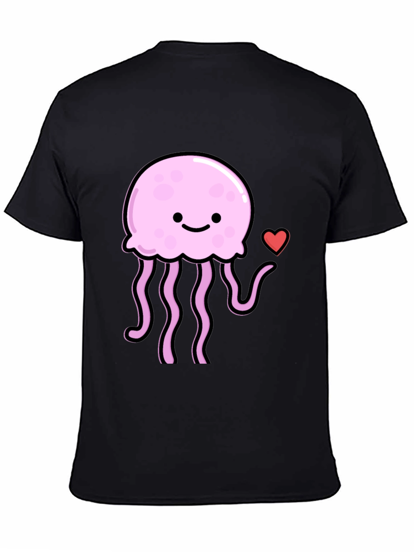 Cute Jellyfish Heart Graphic Black T-Shirt