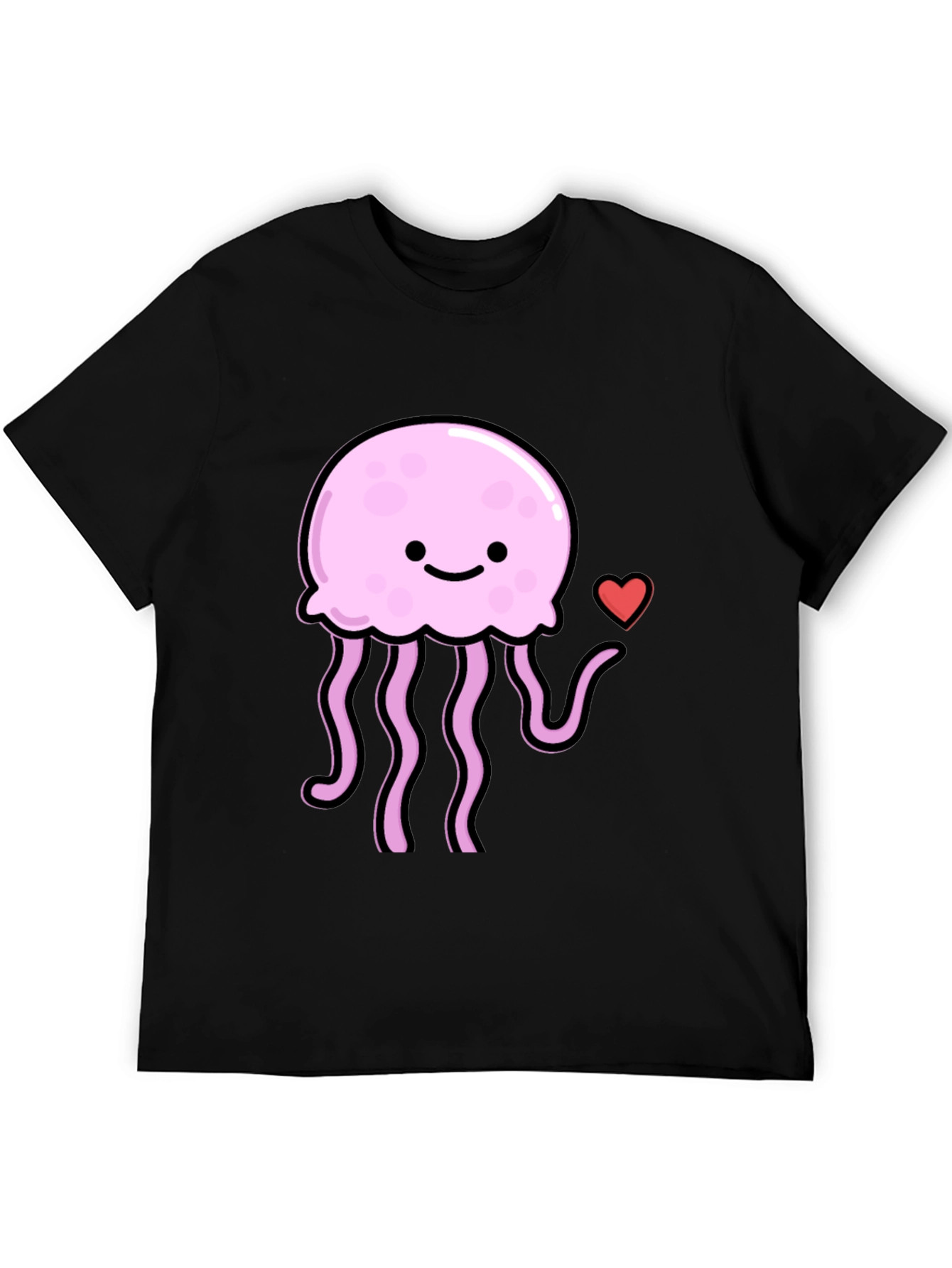Cute Jellyfish Heart Graphic Black T-Shirt