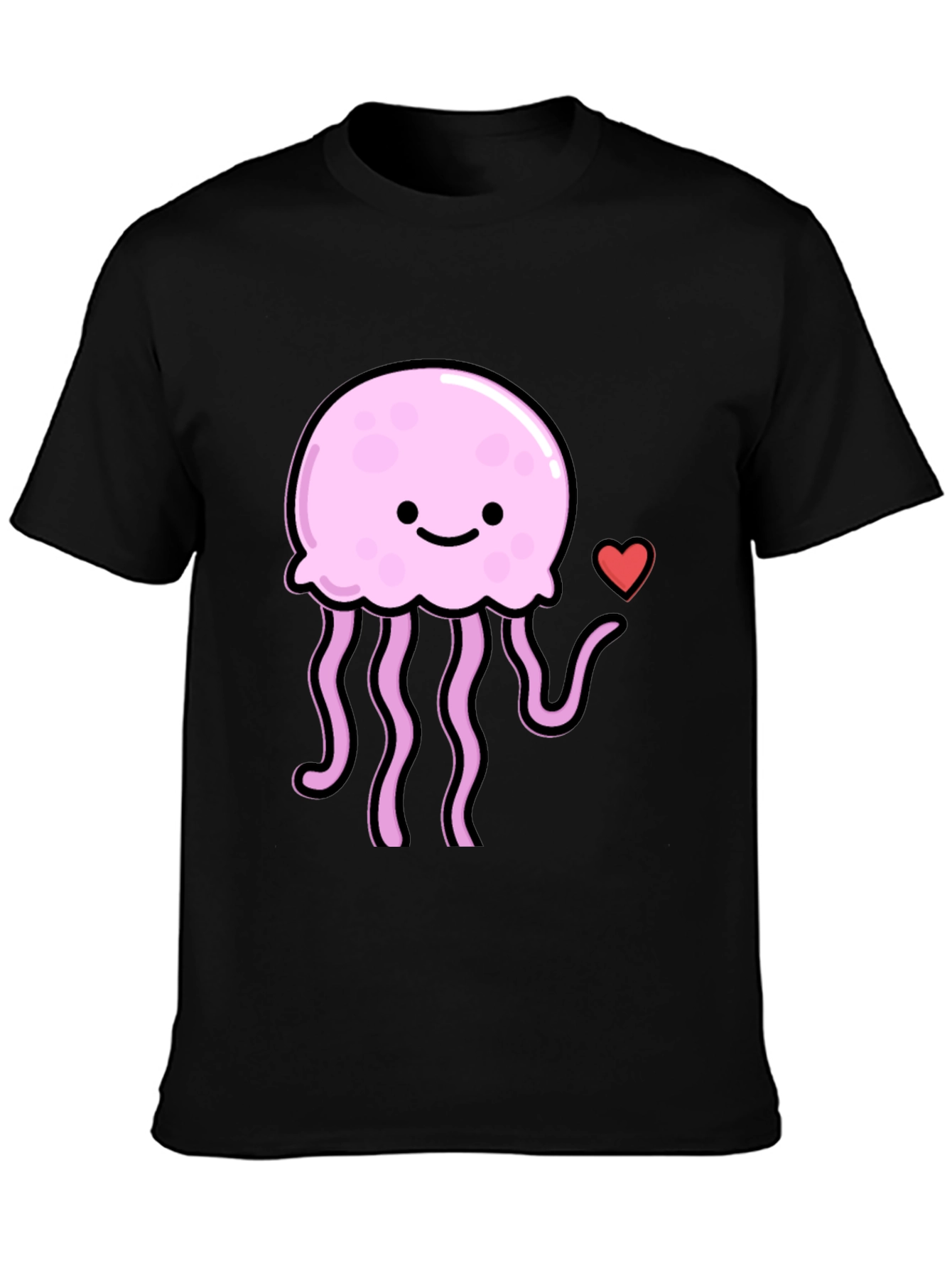 Cute Jellyfish Heart Graphic Black T-Shirt
