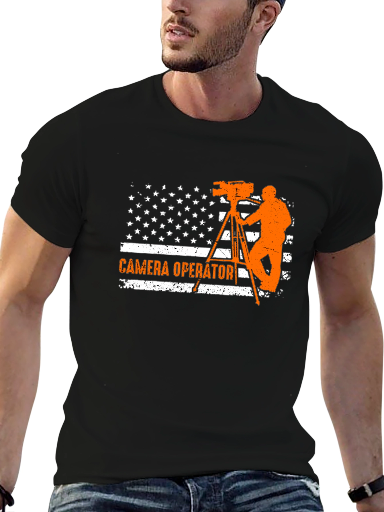 Camera Operator American Flag Graphic T-Shirt