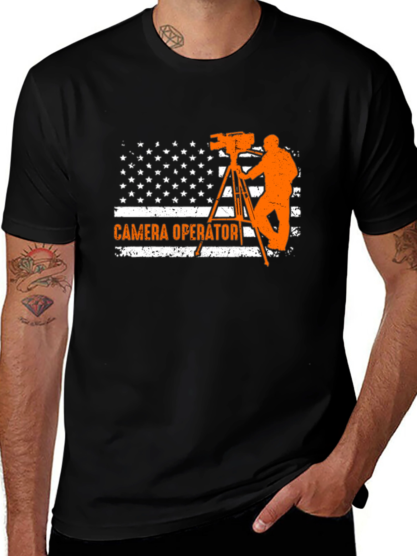 Camera Operator American Flag Graphic T-Shirt
