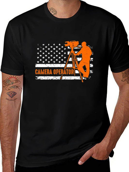 Camera Operator American Flag Graphic T-Shirt