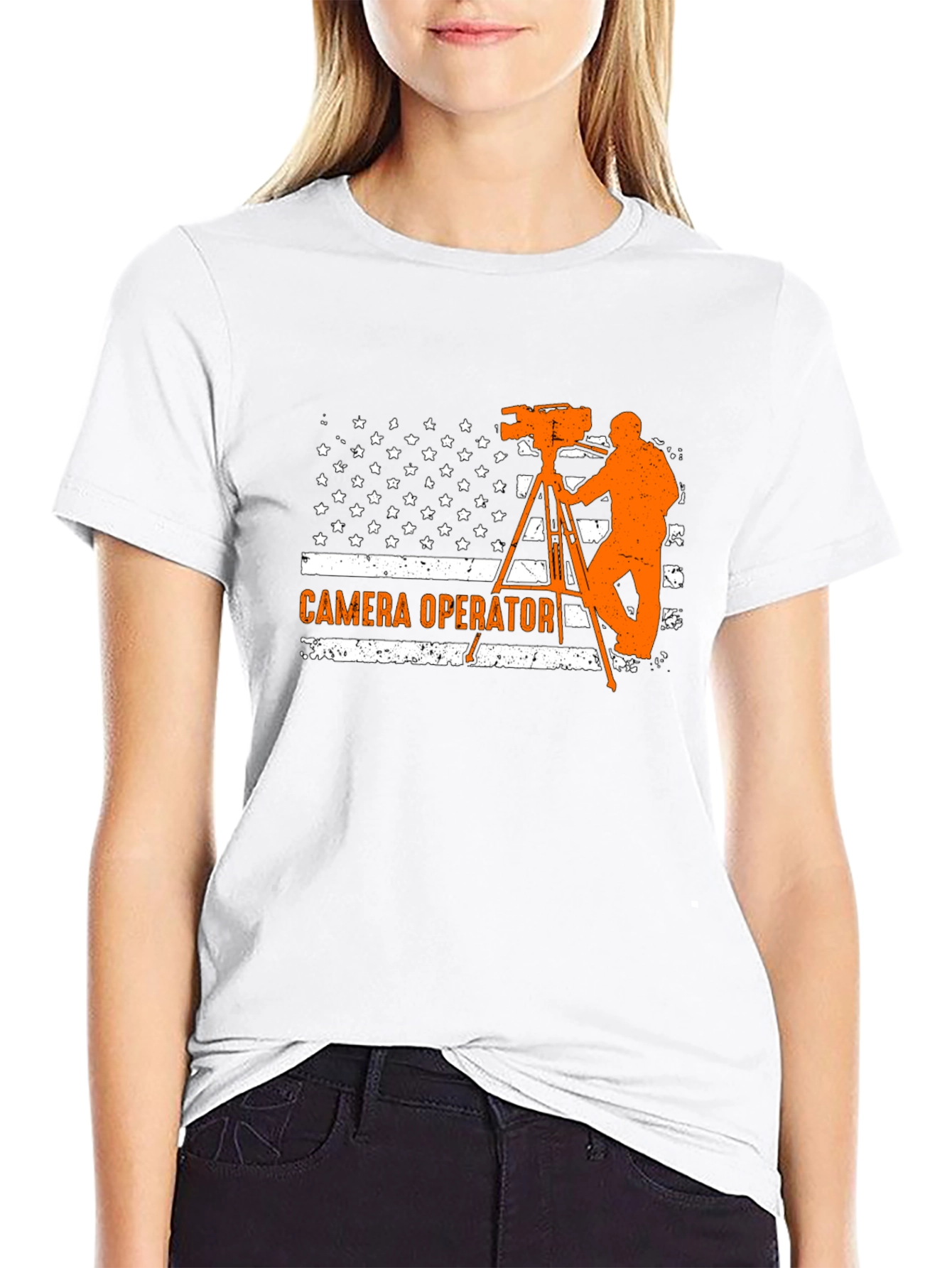 Camera Operator American Flag Graphic T-Shirt