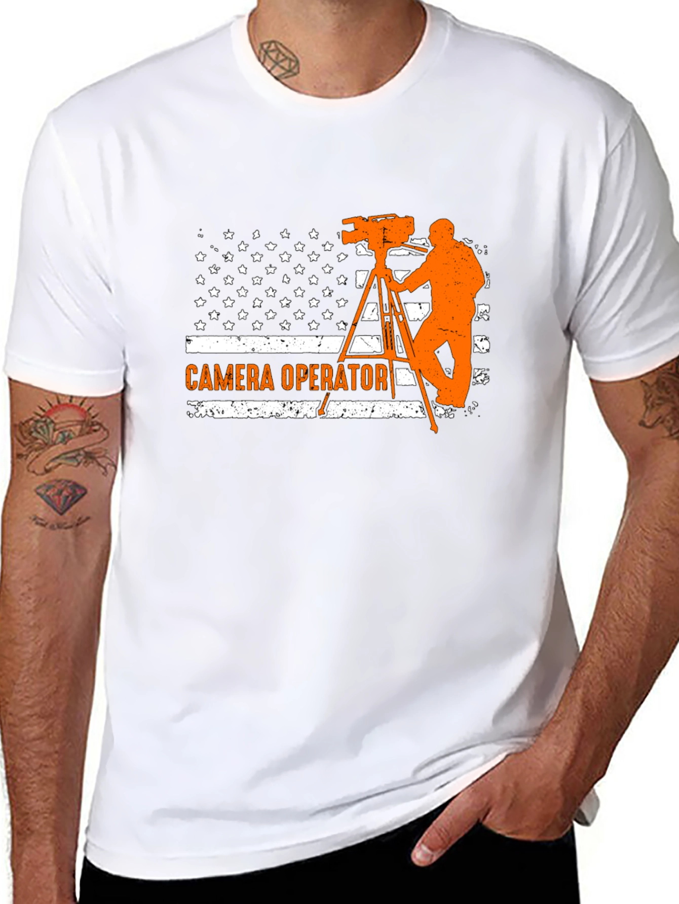 Camera Operator American Flag Graphic T-Shirt