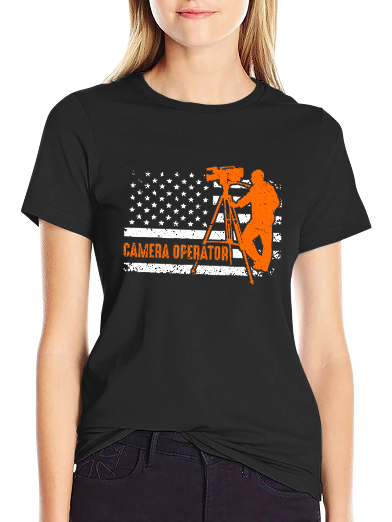 Camera Operator American Flag Graphic T-Shirt