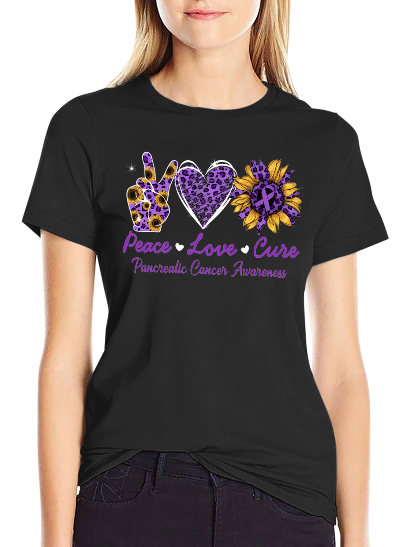 Peace Love Cure Pancreatic Cancer Awareness T-Shirt