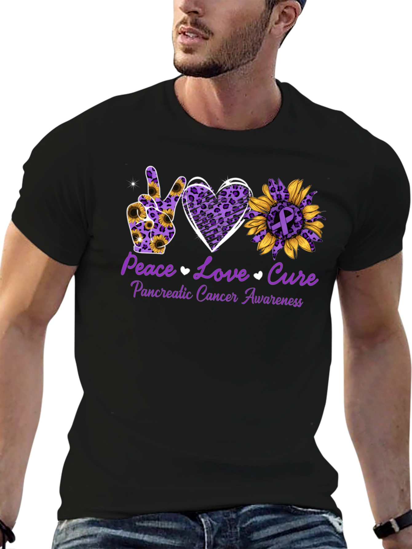 Peace Love Cure Pancreatic Cancer Awareness T-Shirt