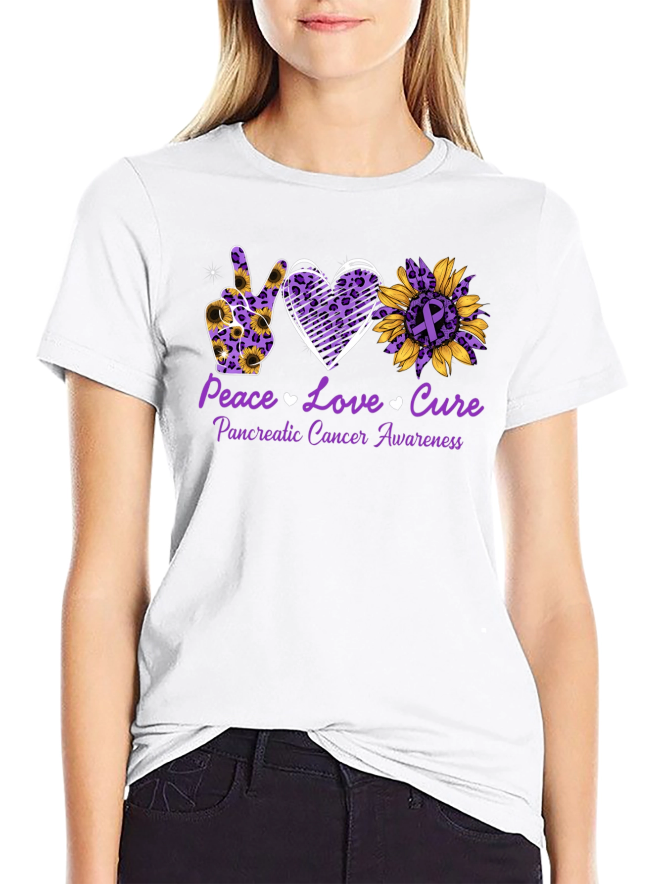 Peace Love Cure Pancreatic Cancer Awareness T-Shirt