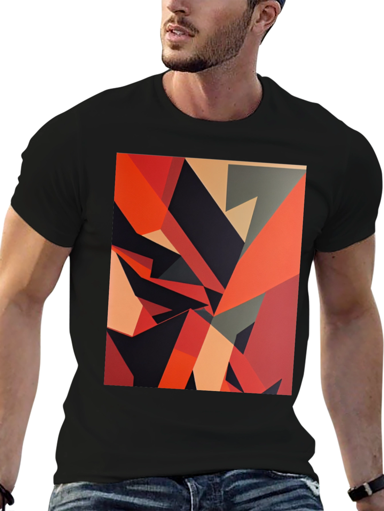Geometric Abstract Art Black T-Shirt
