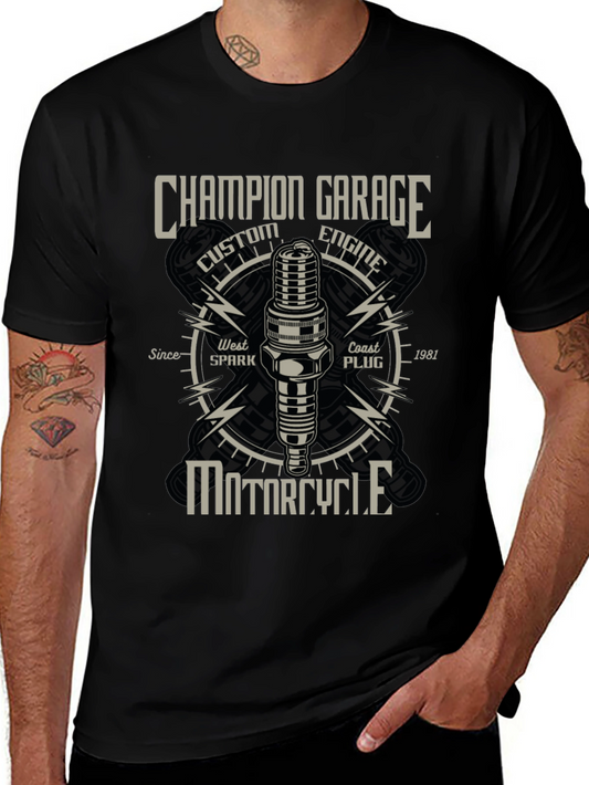 Champion Garage Motorcycle T-Shirt - Custom Engine Design